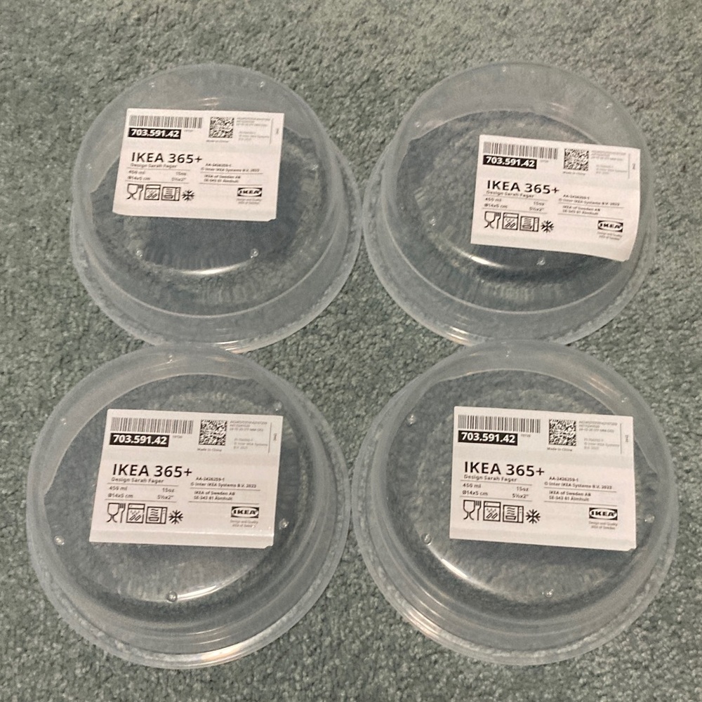 Ikea 365+ food containers, 15 oz, x4, plastic bases, new with tags, 703.591.42